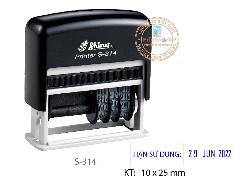 Dấu liền mực S-314 có ô ngày , KT: 10 x 25 mm